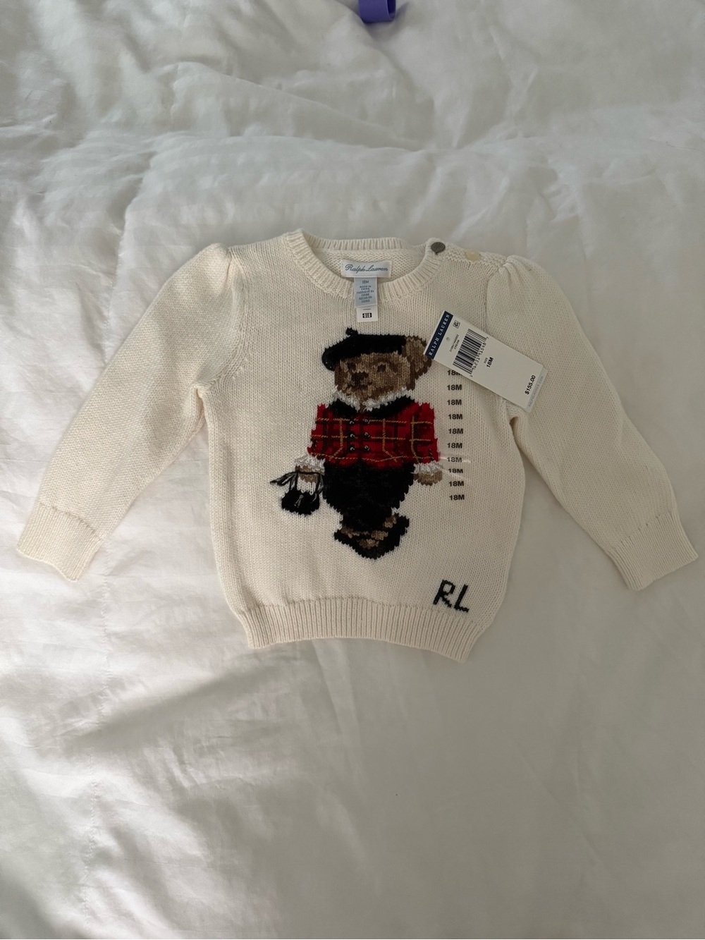 Ralph Lauren Cream Bear Intarsia Knit Sweater for Kids